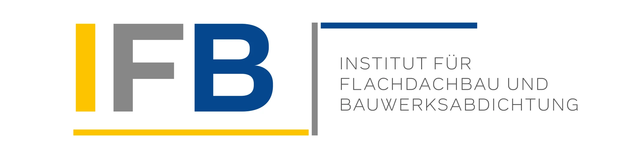 Logo mit Buchstaben IFB (I gelb, F grau, B blau) und daneben Schrift 'Institut für Flachdachbau und Bauwerksabdichtung'